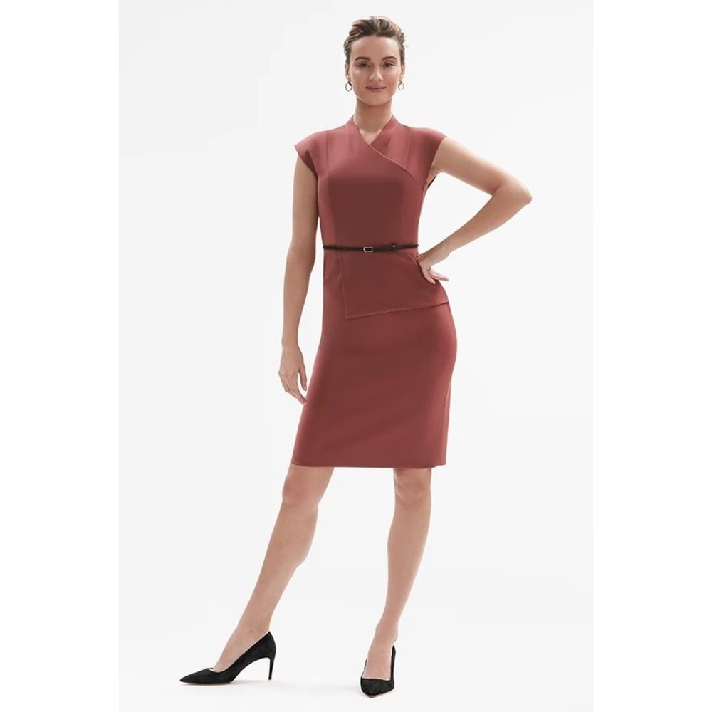 MM.LaFleur Elecia Dress Stretch Twill Rust Terracotta Peplum Sheath Size 6